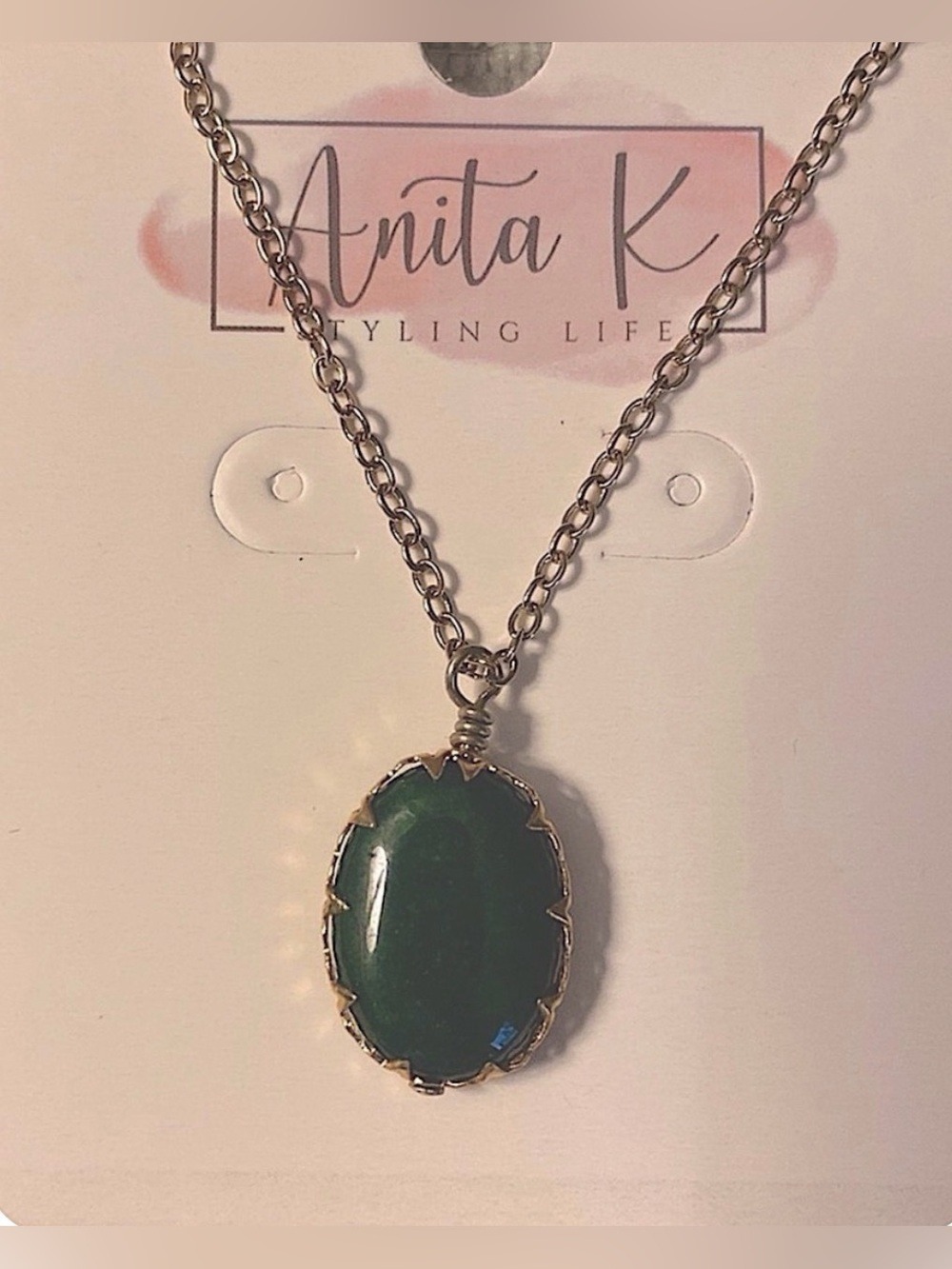 NWT Deep green semiprecious stone pendant. Other colors also available.